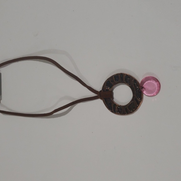 14" Brown Cord Copper color Hoop Pendant - Pink Beaded - Women's Fashion Jewelry - Picture 7 of 8